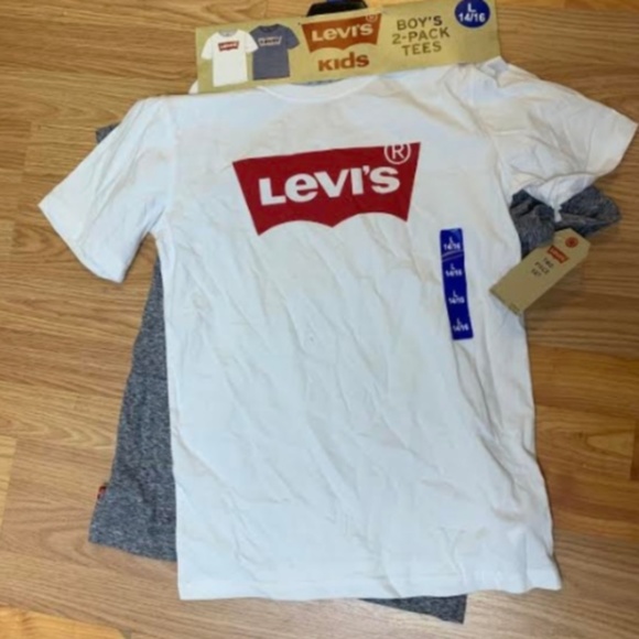 NWT Levi's Logo Youth Boys Tee's 2 pack T-Shirts, White/Gray - Picture 1 of 2